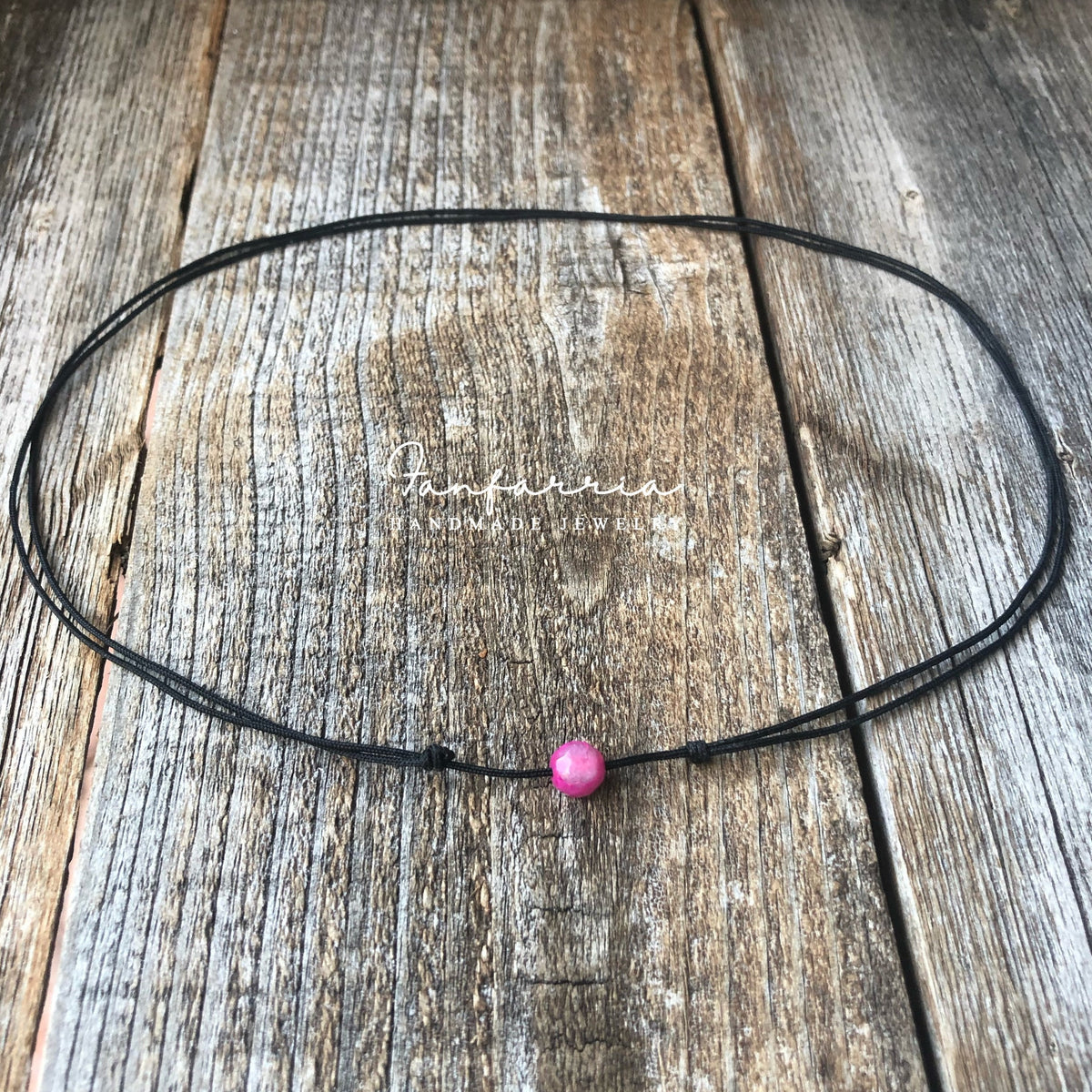 Sugar Pink Faceted Agate Bead, Gemstone, Choker, Black Choker, Adjustable, Waterproof