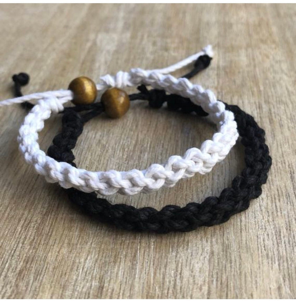 Destin, His and her Bracelet, Black and White, Couple Hemp Bracelet, Love Couple Bracelet, Matching Bracelets,
