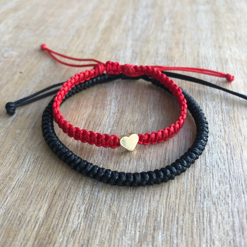 Gold Heart Couple Bracelets, Black and White His and Hers WC001726