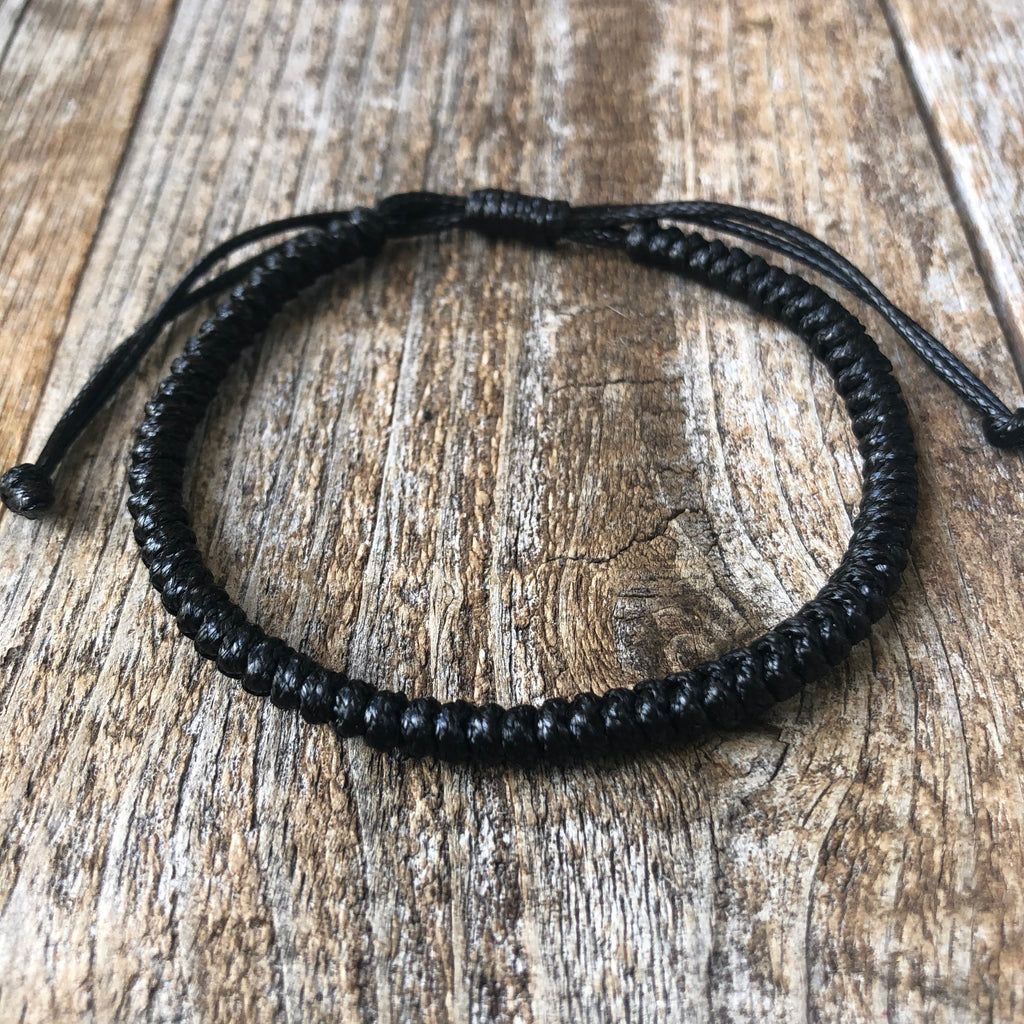 Waterside Black Braided Bracelet Adjustable Waterproof Vegan Leather