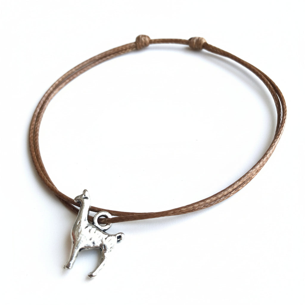 Llama Anklet, Light Brown Anklet, Waxed Cord Anklet, Adjustable WA001976