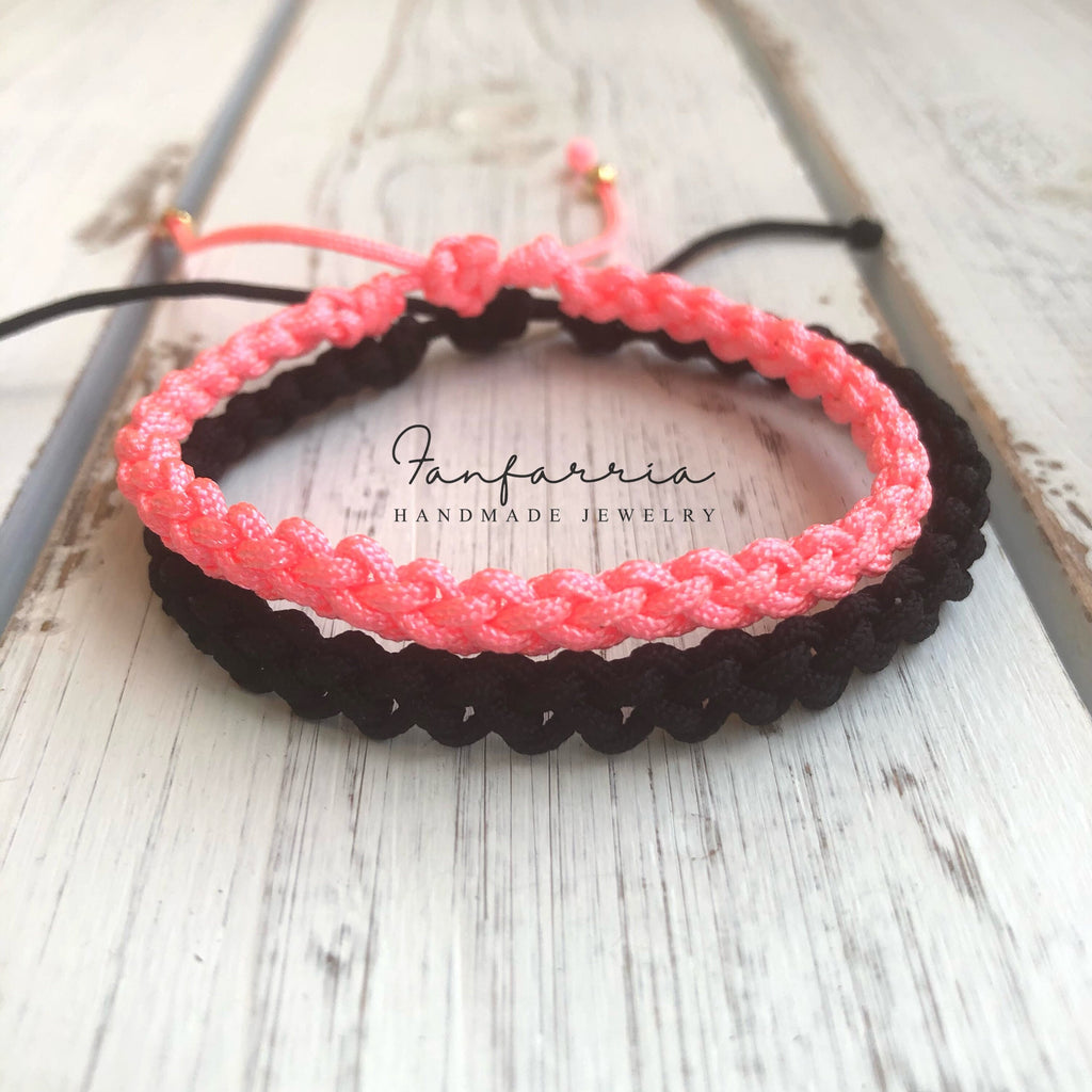 Destin II, His and Hers Bracelets, Black and  Bright Pink, Couples Bracelet, Waterproof