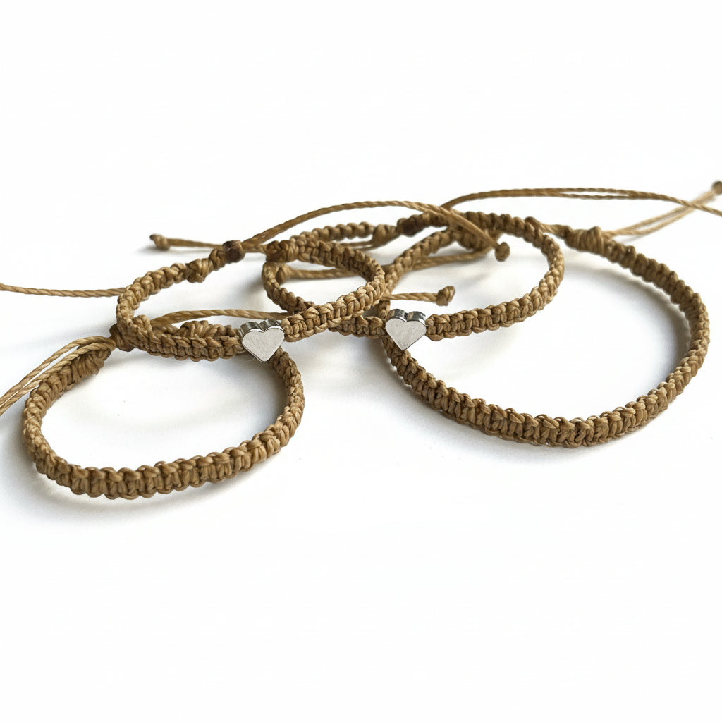 Silver Heart Family Bracelets Tan