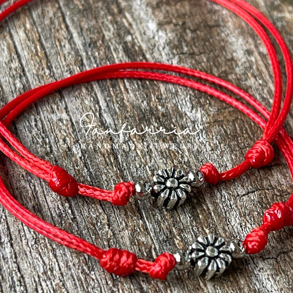 Sterling Silver Flower Bracelets, Red Flower Bracelets, Mommy and Me