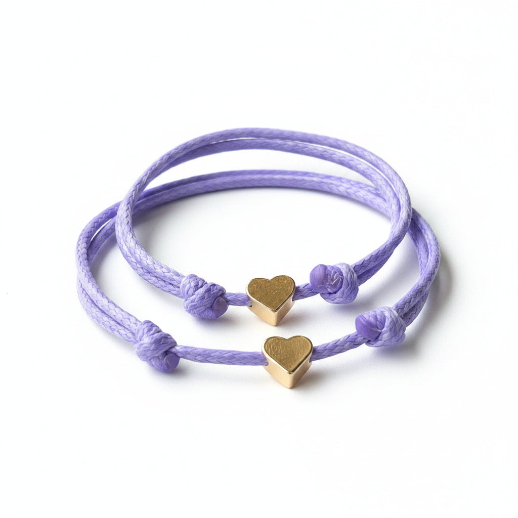 Gold Heart Purple Minimalist Mommy and Me Bracelets Matching