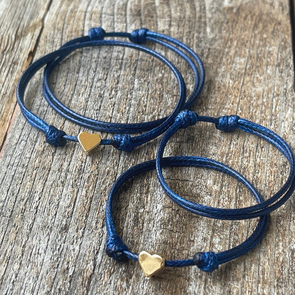 Gold Heart Navy Blue Minimalist Family Bracelets