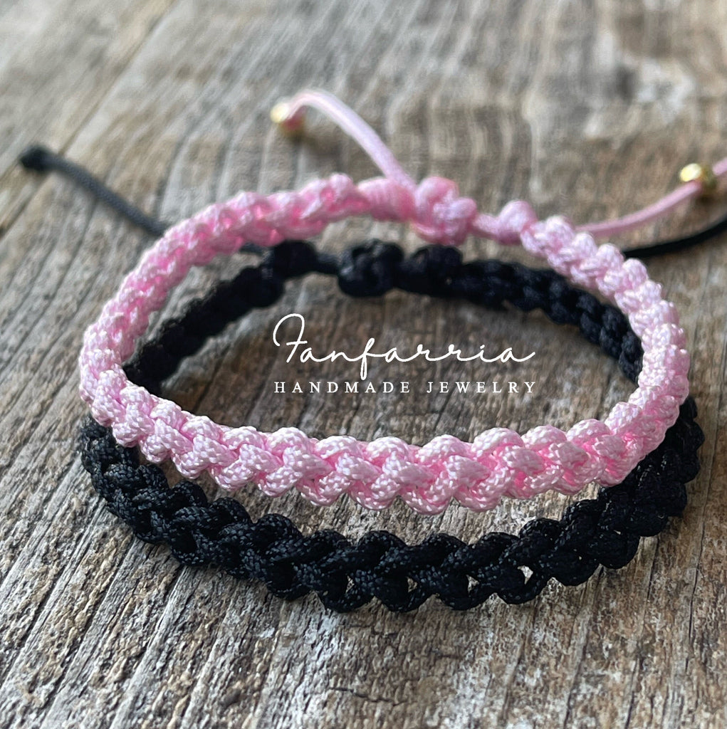 Destin II, His and Hers Bracelets, Black and Light Pink, Couples Bracelet, Waterproof