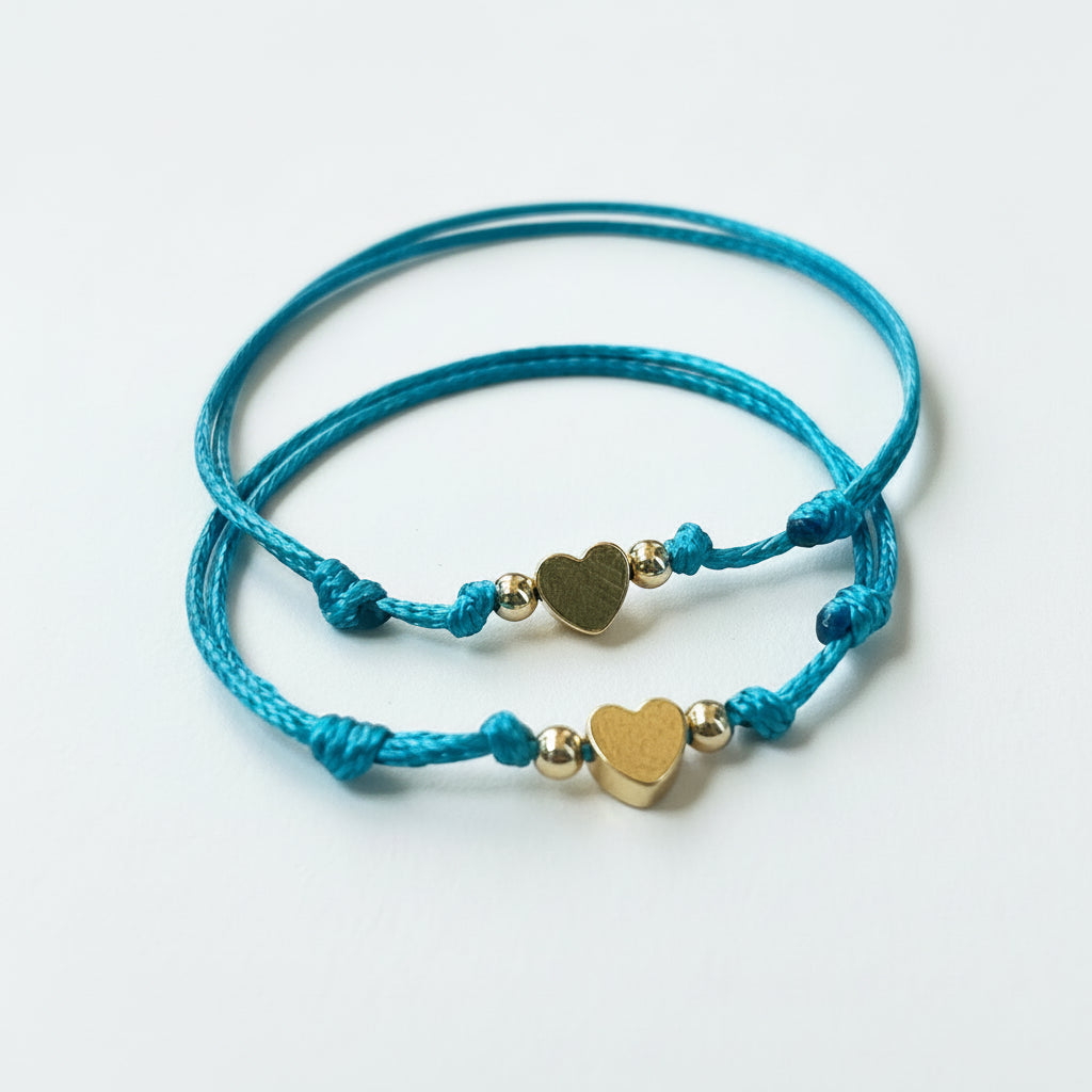 Gold Heart Teal Minimalist Mommy and Me Bracelets Matching