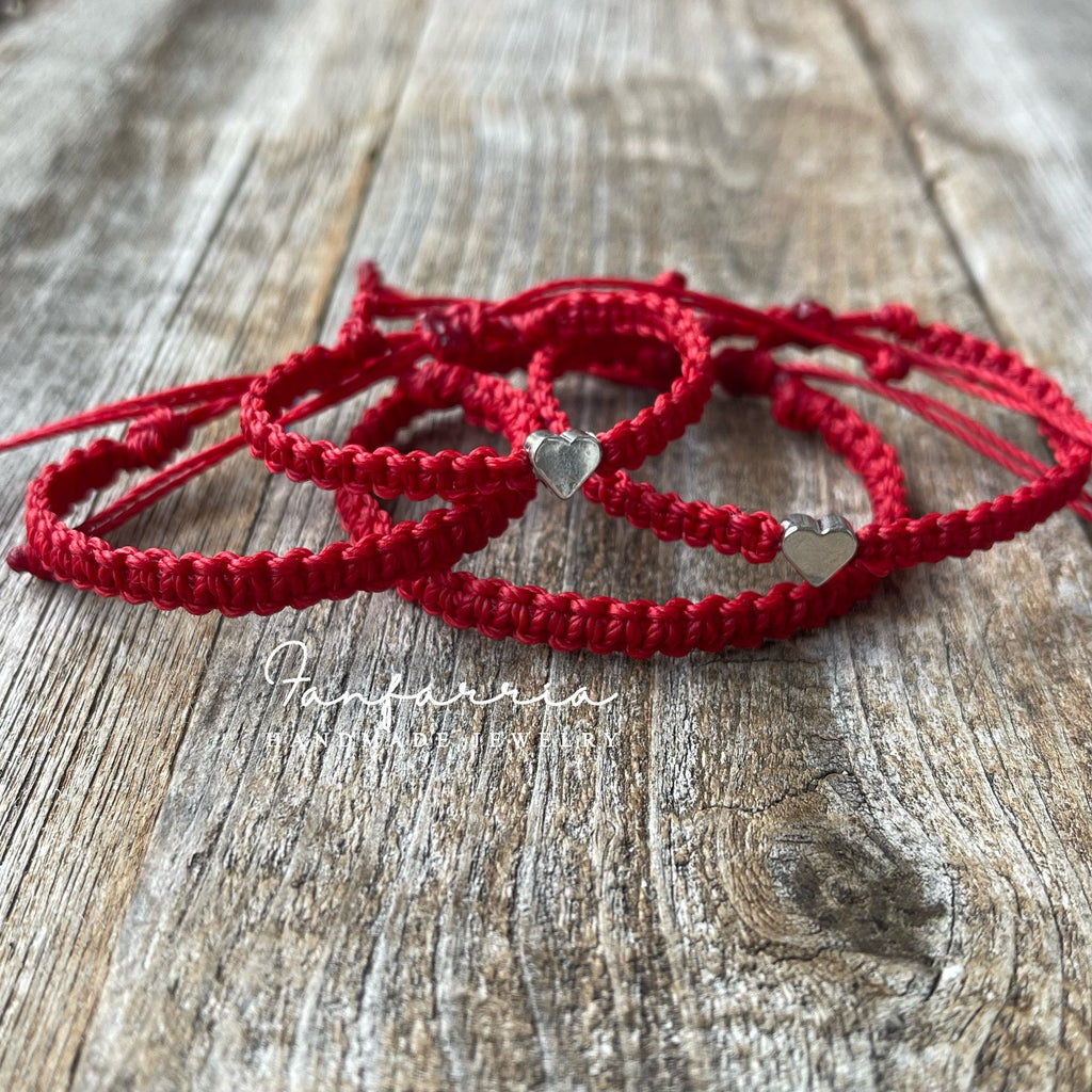 Silver Heart Red Family Bracelets