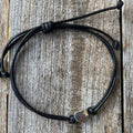 Heart Sterling Silver Anklet, Black Waxed Cord, Unisex Adjustable