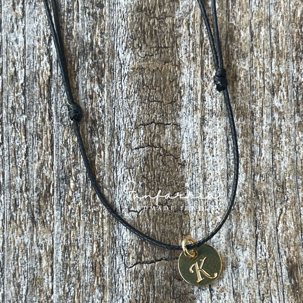 Initial Gold Plated Letter Black Adjustable Choker