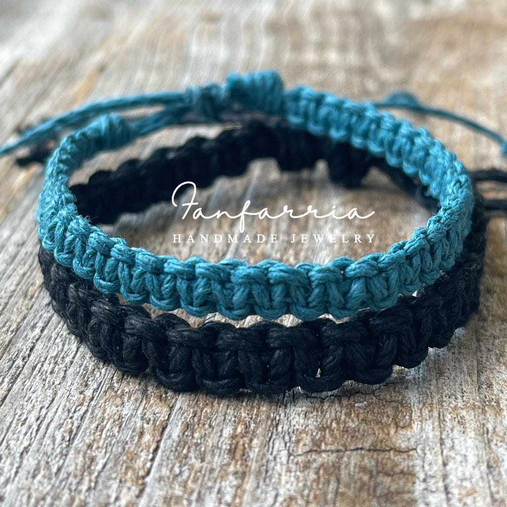 Marathon, Initials His and Hers Black and Teal Couple Bracelets
