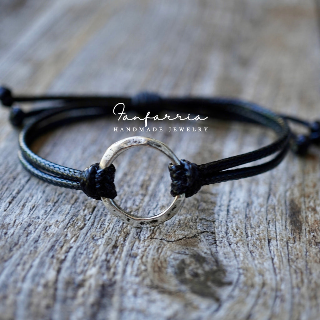 Skyway, Silver Circle Black Adjustable Bracelet
