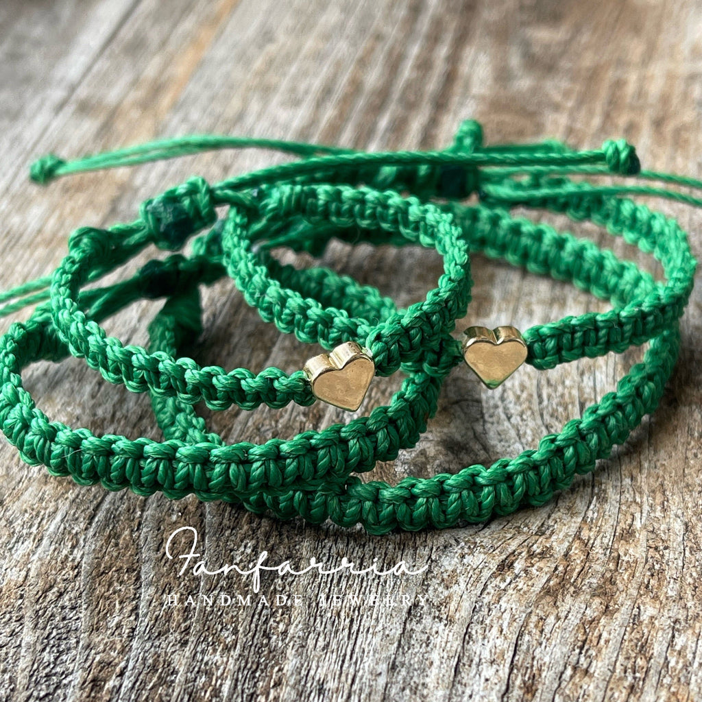 Gold Heart Family Bracelets Green