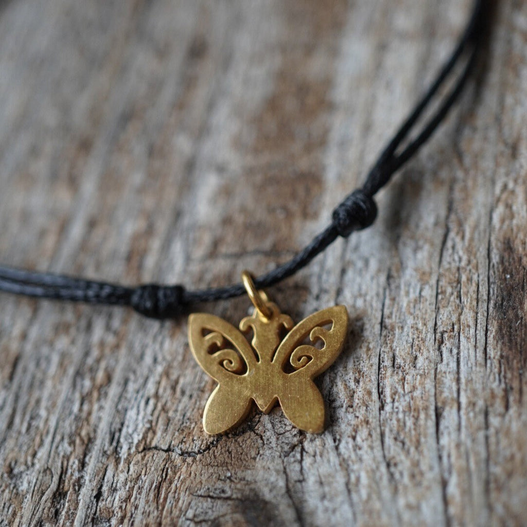 Gold Butterfly Black Anklet Adjustable