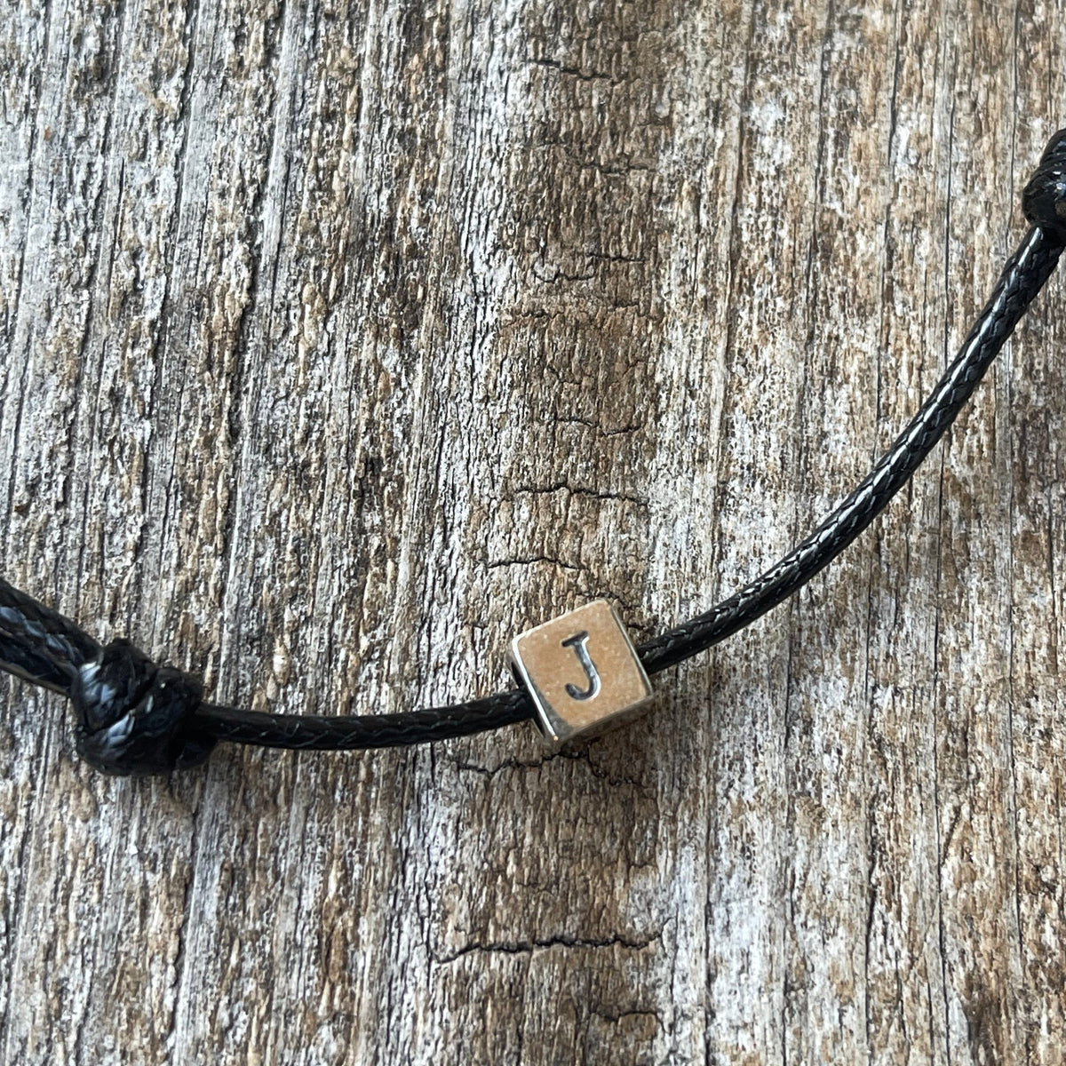 Sterling silver initial cube black adjustable choker necklace personalized