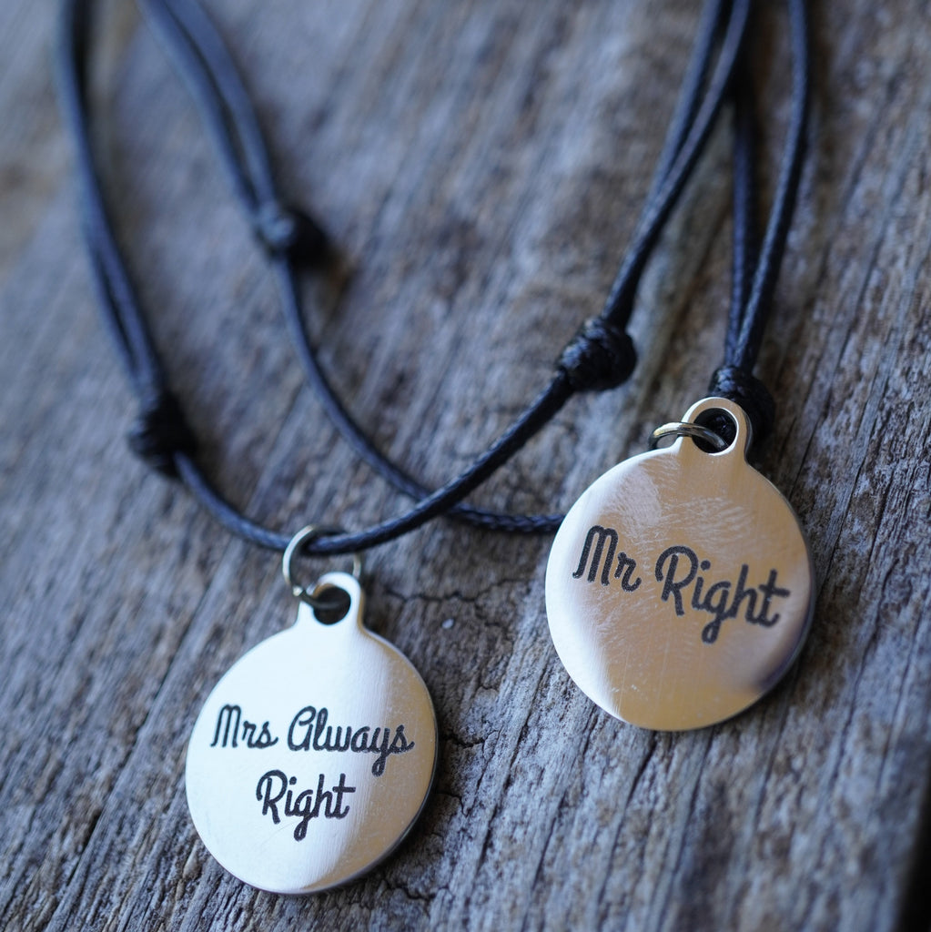 Humor Couple Necklaces, Mr. Right and Mrs. Always Right