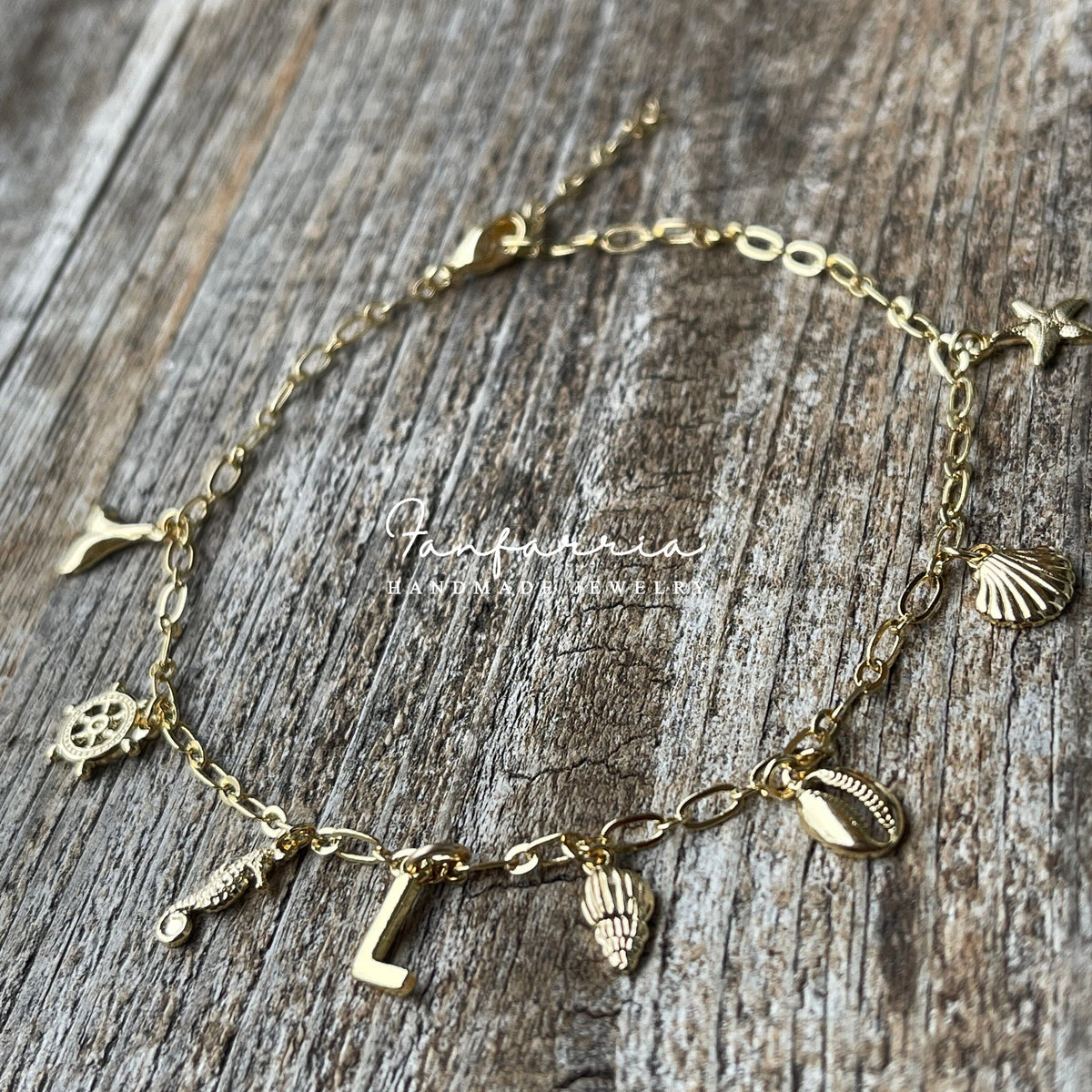 Initial Beach Style Gold Plated Chain Anklet