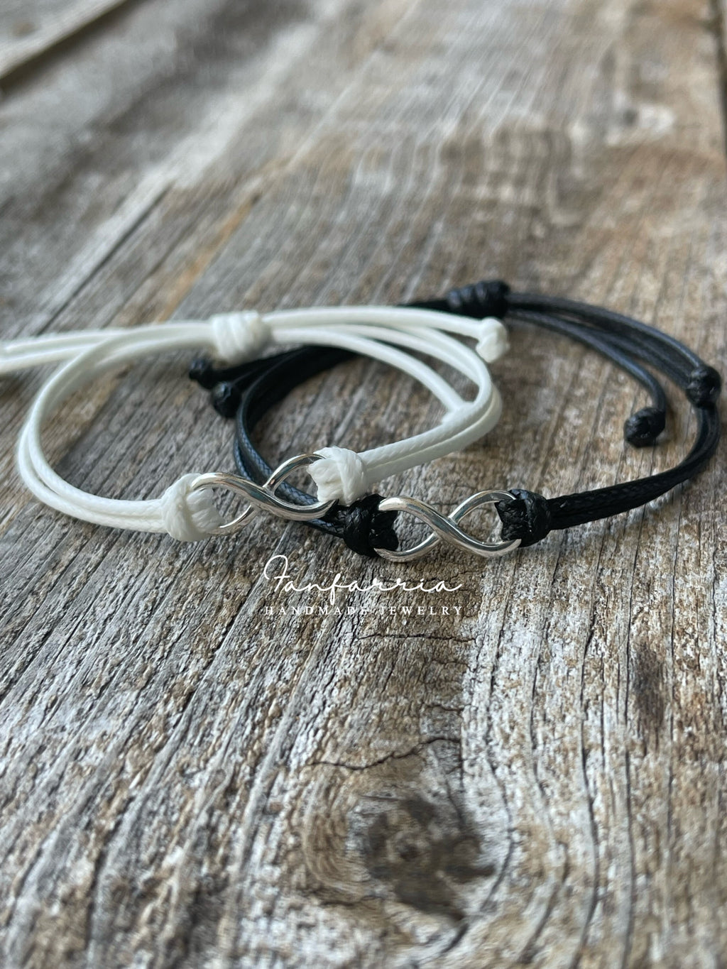 Infinity Knot Black and White Sterling Silver Couple Bracelets Waterproof