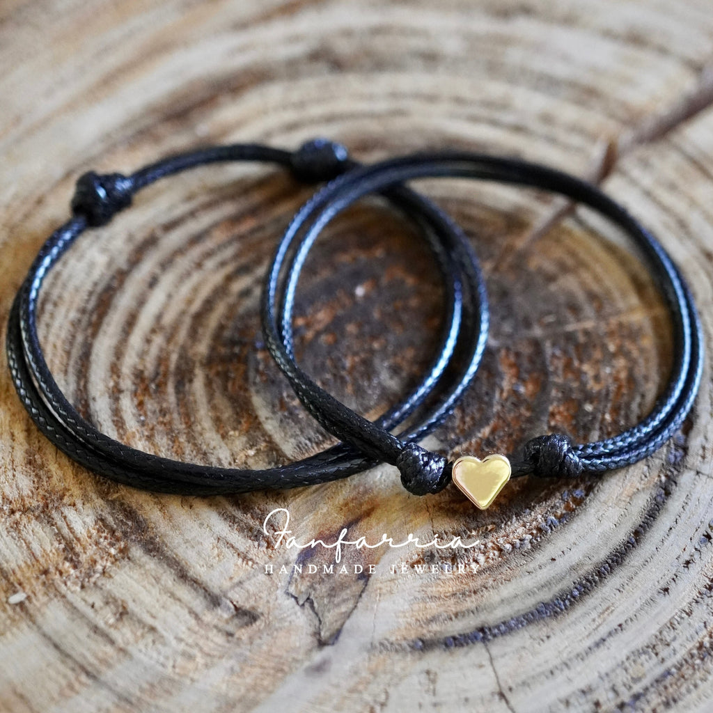 Magnetic Heart Initials Black Couple Bracelets, Waterproof 