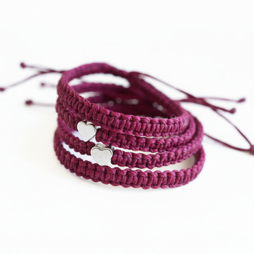 Gold Heart Family Bracelets Burgundy