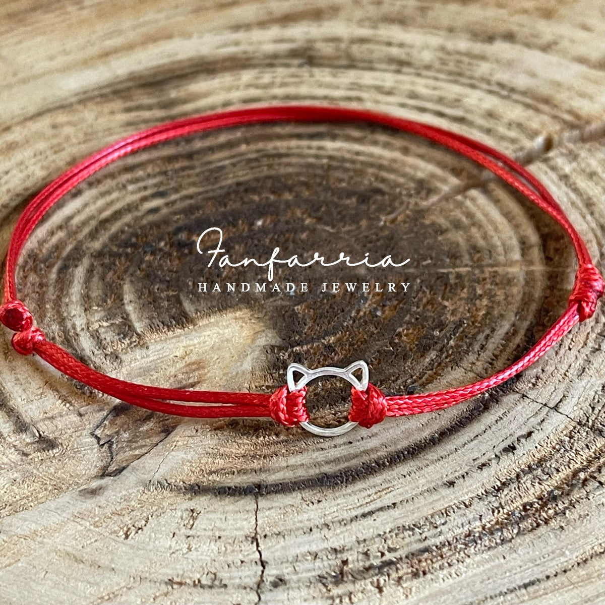 Sterling Silver Red Cat Anklet, Adjustable Anklet, Red Waxed Cord, Waterproof, Cat Lover