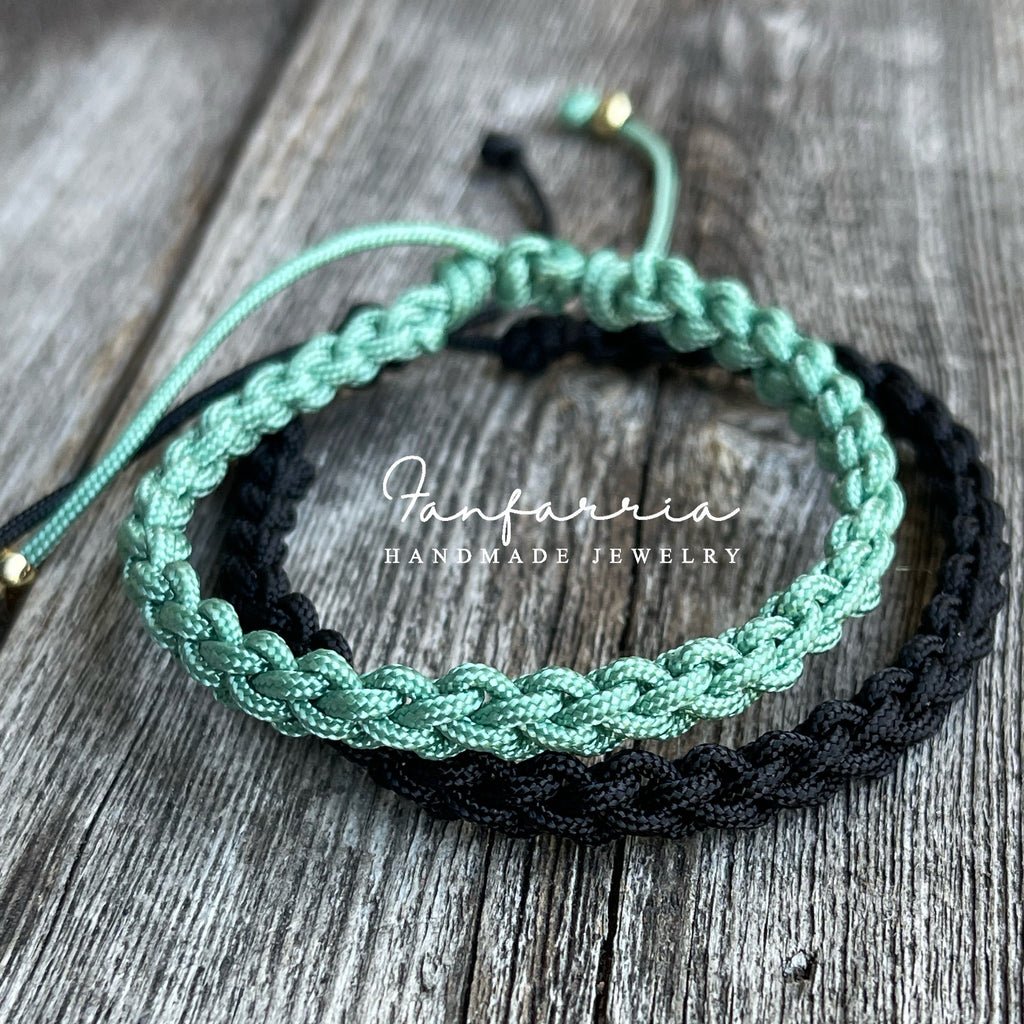 Destin II, His and Hers Bracelets, Black and Mint Green, Couples Bracelet, Waterproof