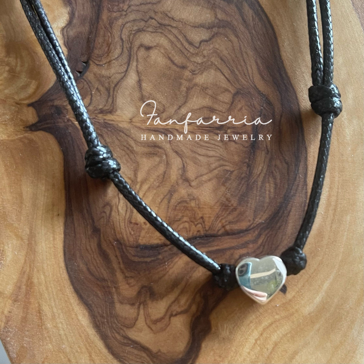 Sterling Silver Heart Choker, Black Choker, Adjustable Waterproof