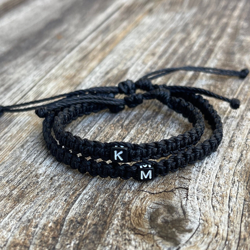 Initials Black Daddy and Me, Mommy and Me, Family Matching Bracelets Waterproof