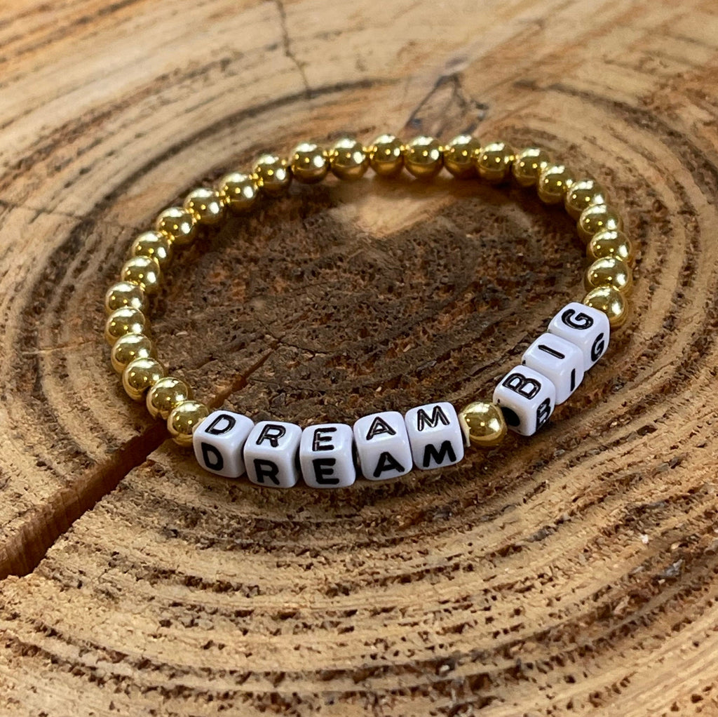 Custom Message Bracelet White Letter Gold Filled Beads