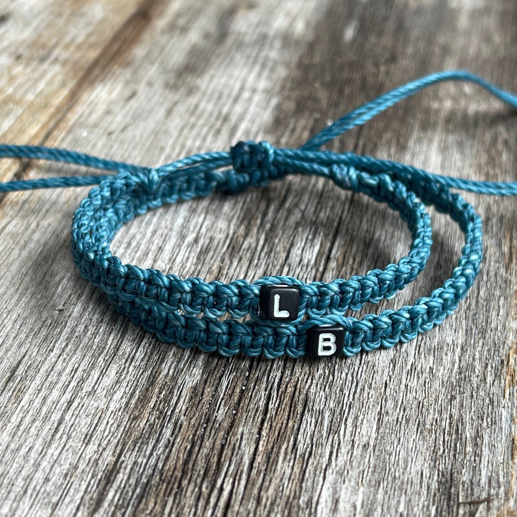 Couple Bracelets, Initials, Teal His and Hers, Distance, Love Knot, Anniversary gift, Matching Bracelet
