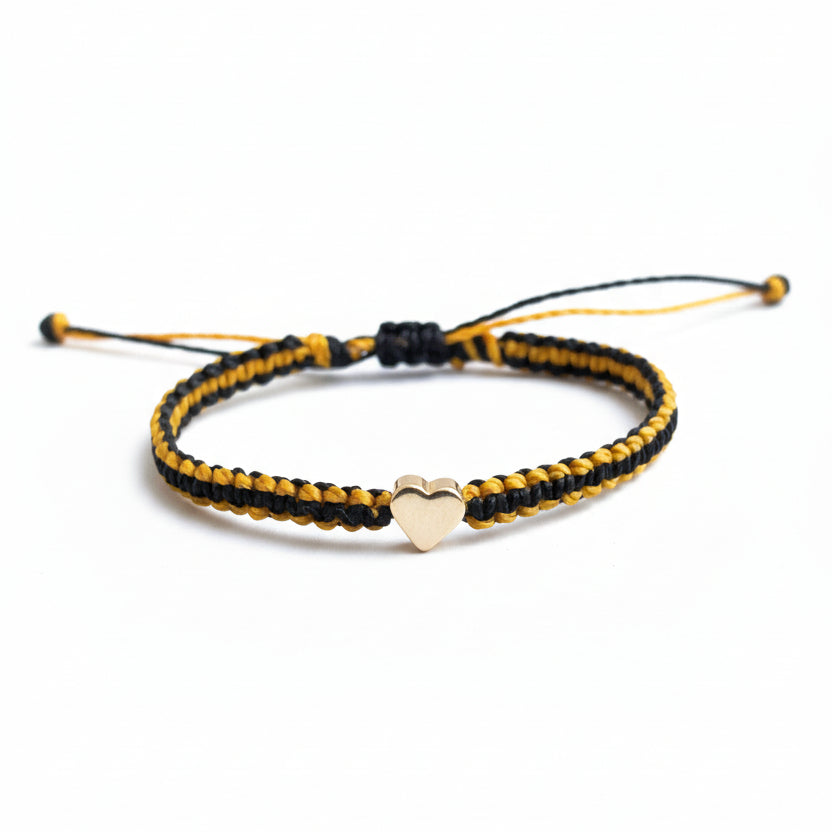 Orange and Black Halloween Two Colors Gold Heart Braided Bracelet