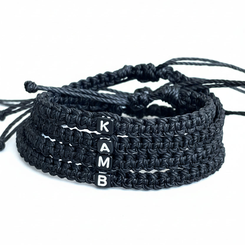 Initials Black Family Matching Bracelets Waterproof