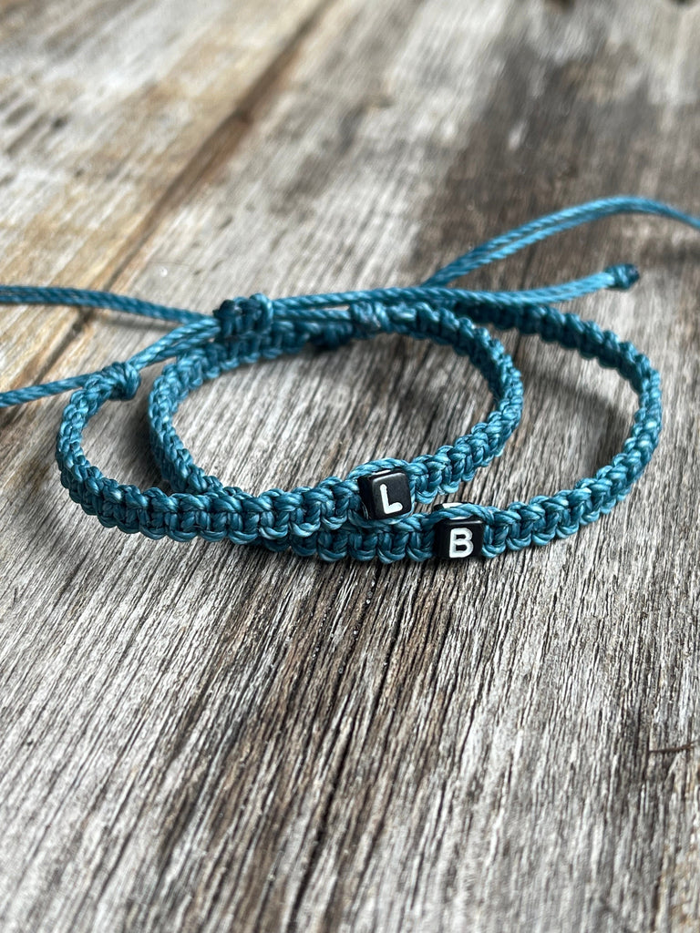 Couple Bracelets, Initials, Teal His and Hers, Distance, Love Knot, Anniversary gift, Matching Bracelet