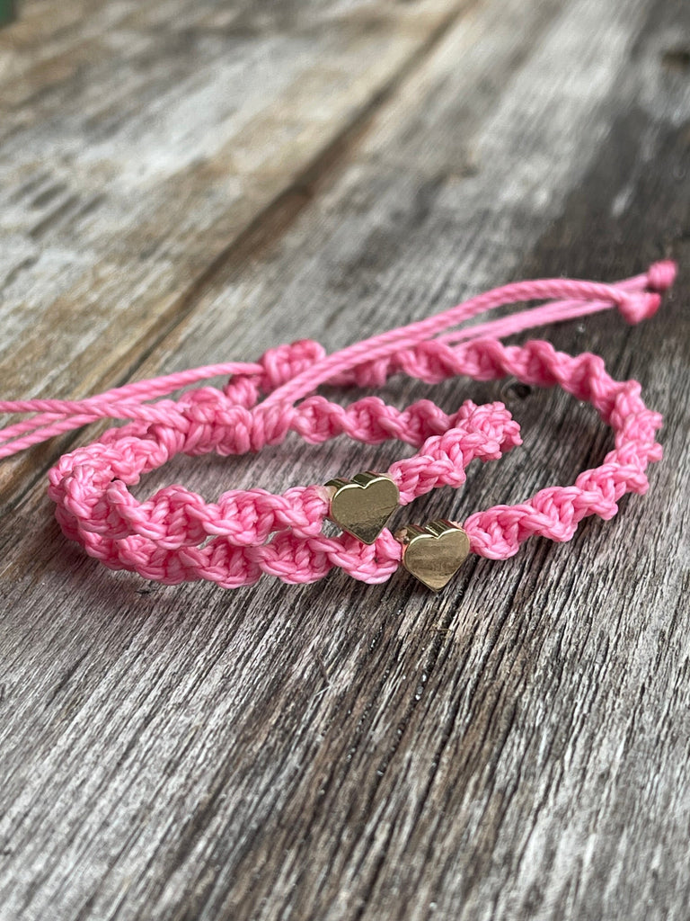 Mommy and me Gold Heart Pink Twist Braid Matching bracelets