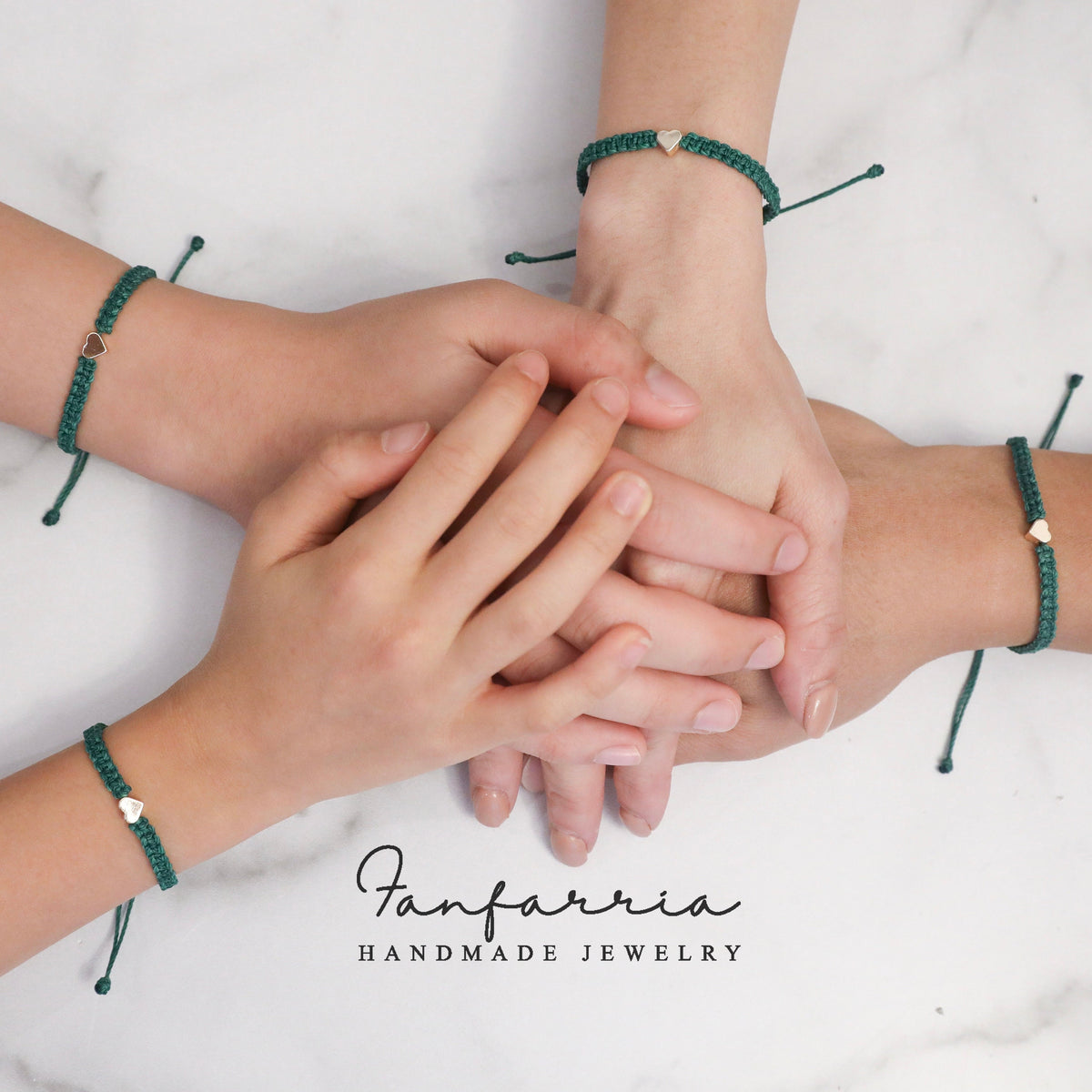 Family Matching Bracelets Gold Heart Green