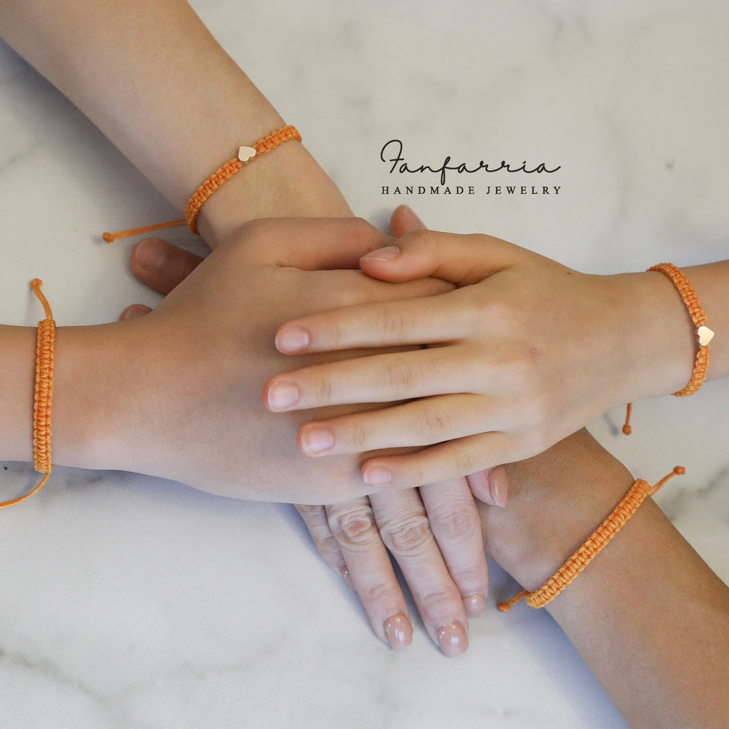 Family Matching Bracelets Gold Heart Orange