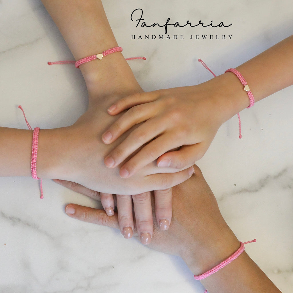 Family Matching Bracelets Gold Heart Pink