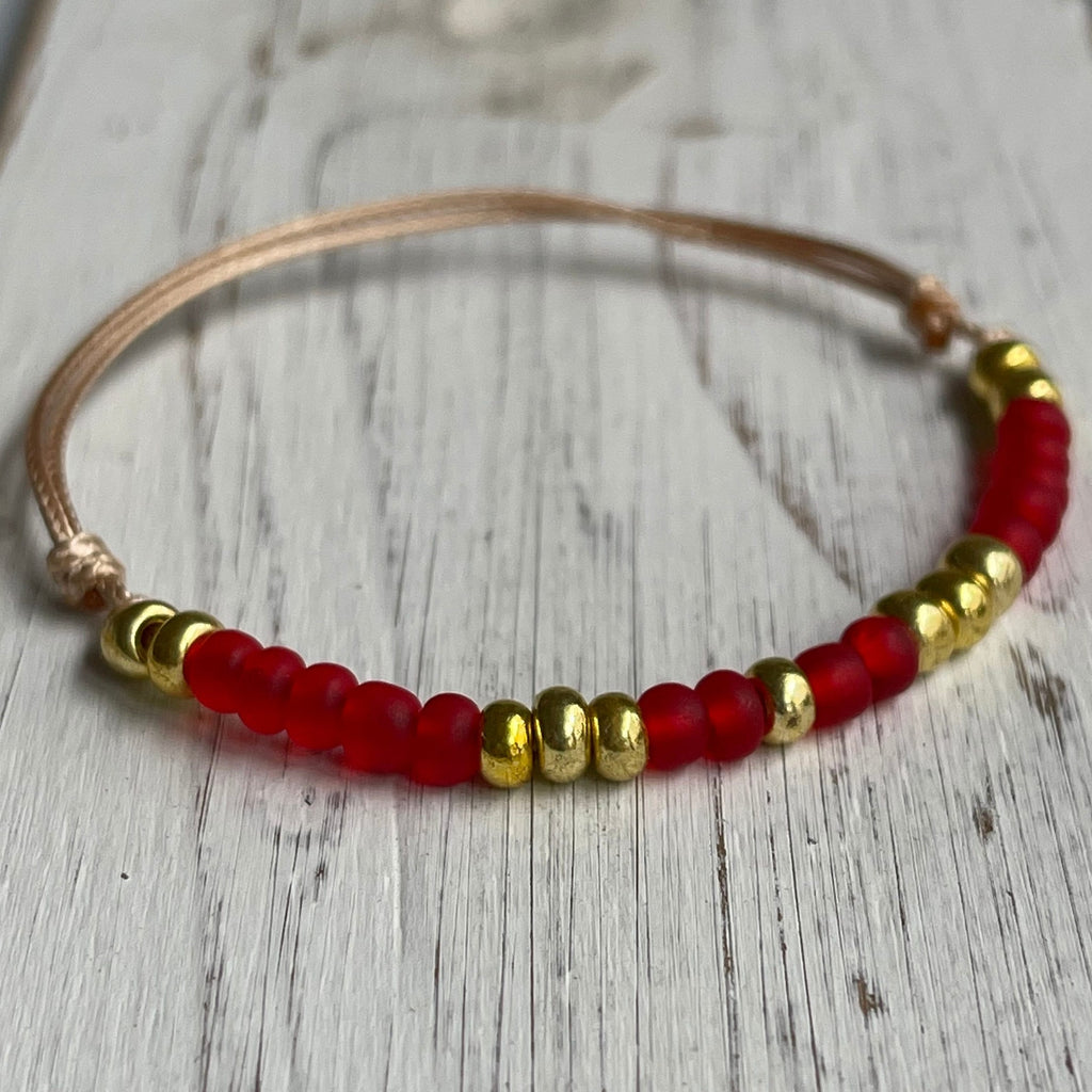 Seashore Red and Gold Beads Anklet