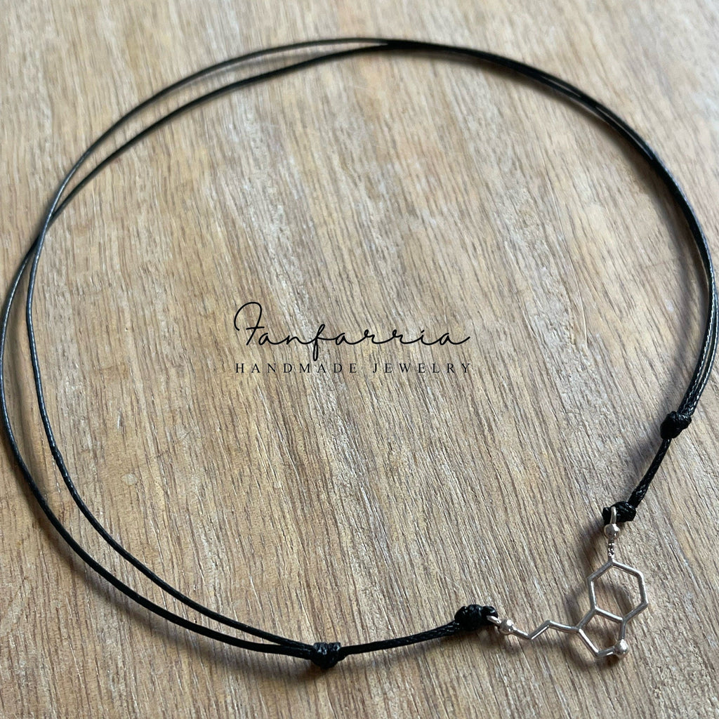 Serotonin happiness molecule charm black adjustable waterproof choker necklace