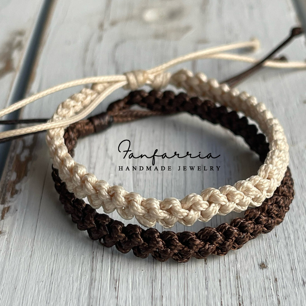 Destin II, His and Her Tan and Brown Braided Couple Bracelet, Waterproof