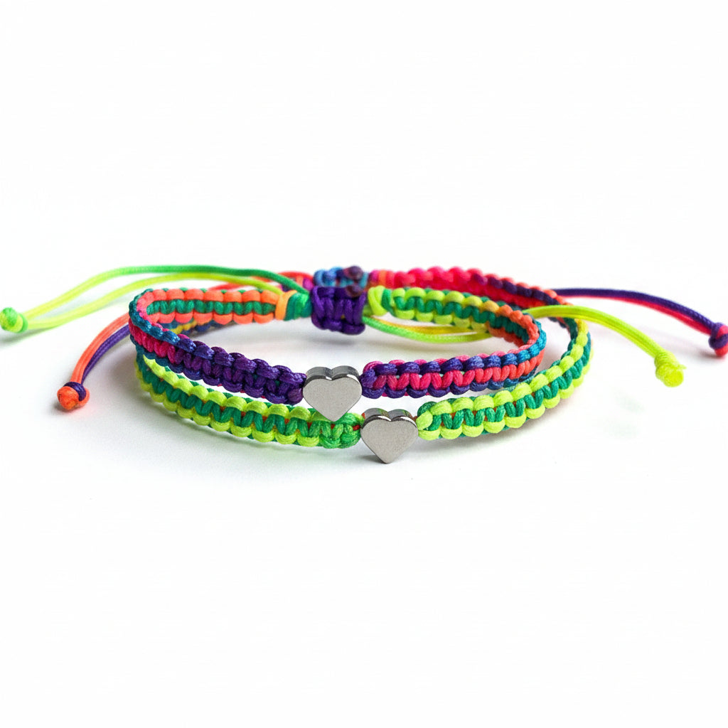 Colorful Silver Heart Mommy and Me Matching Bracelets