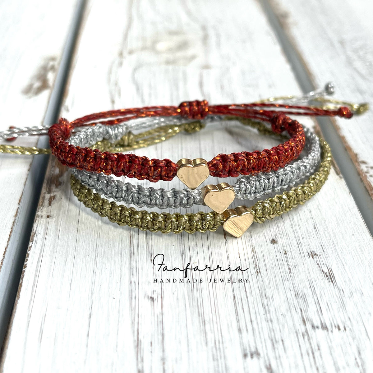 Shine and Metallics Gold Heart Braided Bracelet Anklet Adjustable