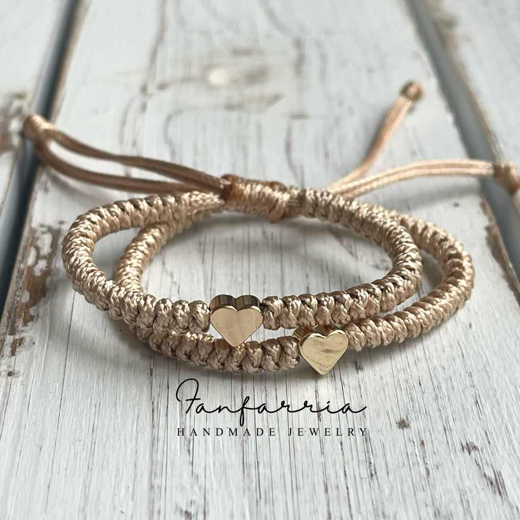 Mommy and Me Gold Cord Heart Bracelets
