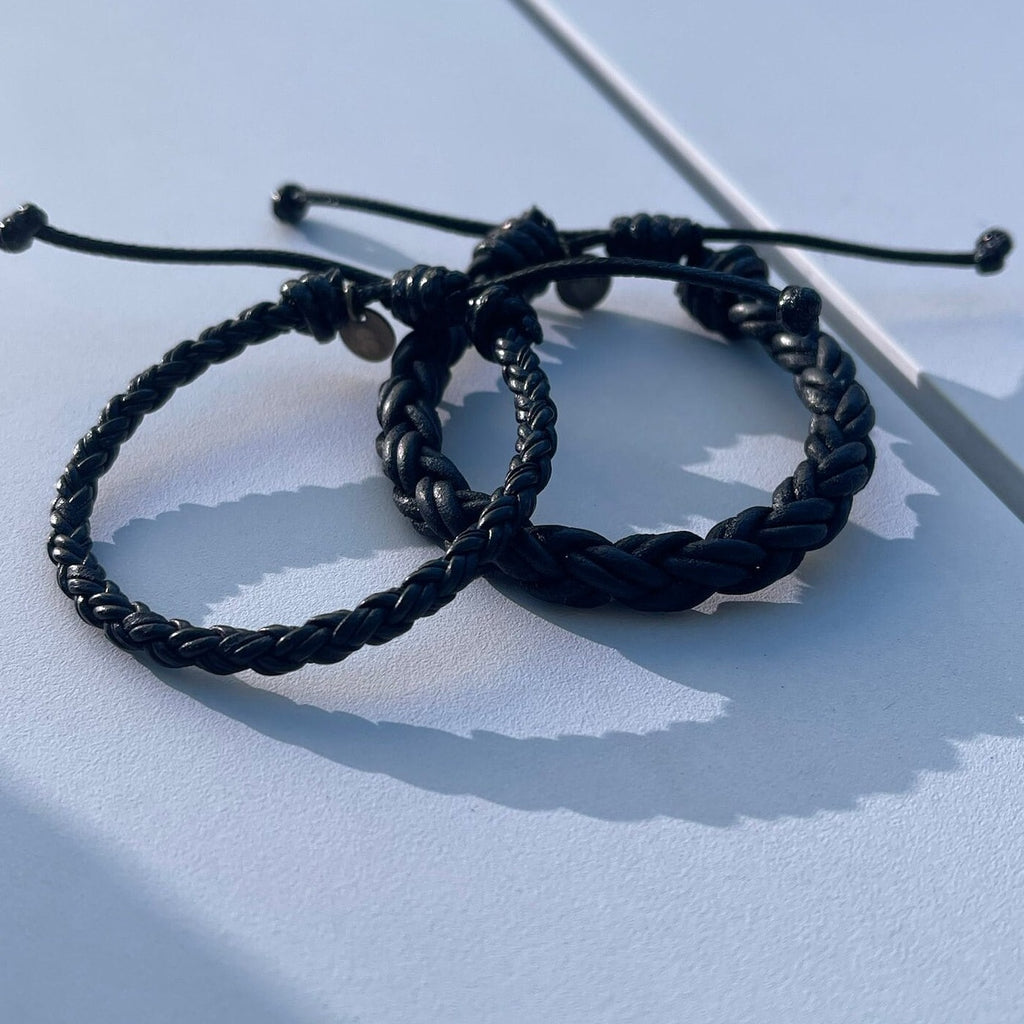 Key West II Black Braided Leather Bracelet, Simple Bracelet, Couple Bracelets, His and Hers,