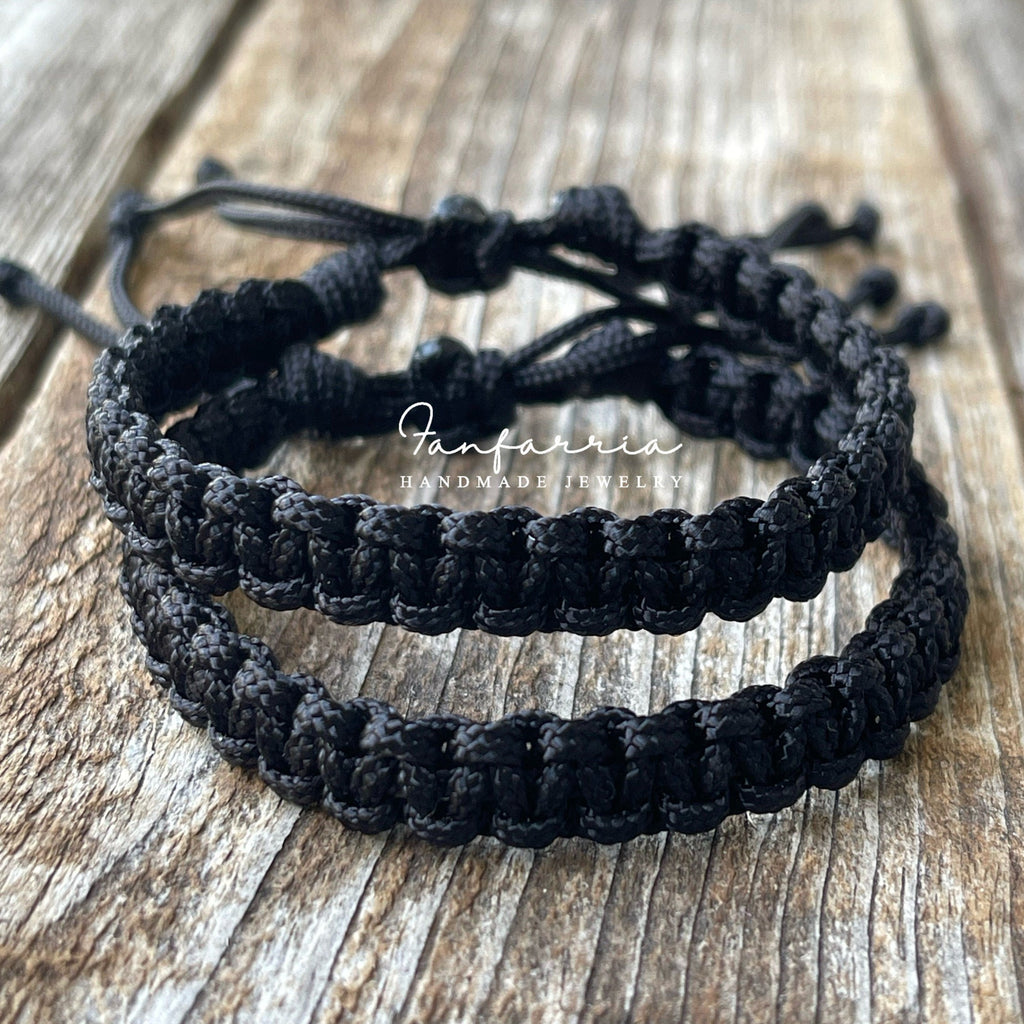 Marathon, His and Hers Thick Black Matching Bracelet Set, Macrame, Waterproof