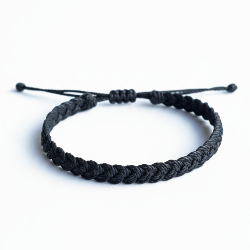 Cocoa Beach II, Men Black Braided Bracelet Adjustable Waterproof
