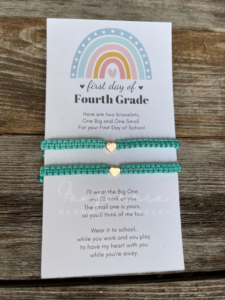 First Day of Fourth Grade Matching Bracelets, Sea Green Mother and Daughter Back To School