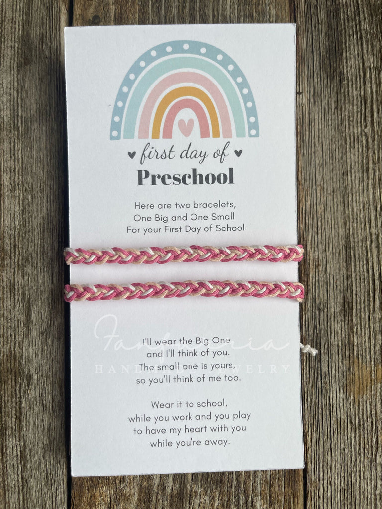 First Day of Preschool Pink Hemp Mommy and me bracelets