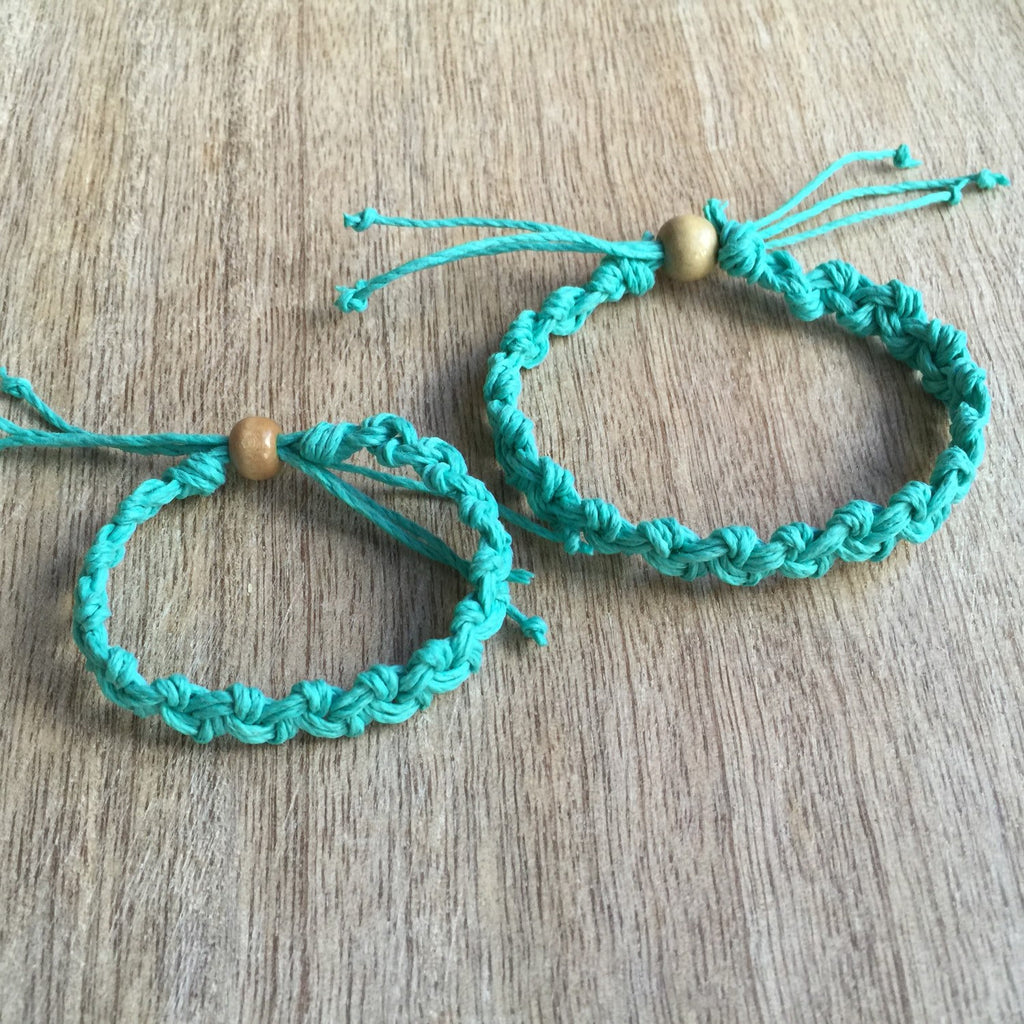 Shell Key Teal Mommy and Me Hemp Bracelets - Fanfarria Handmade Jewelry